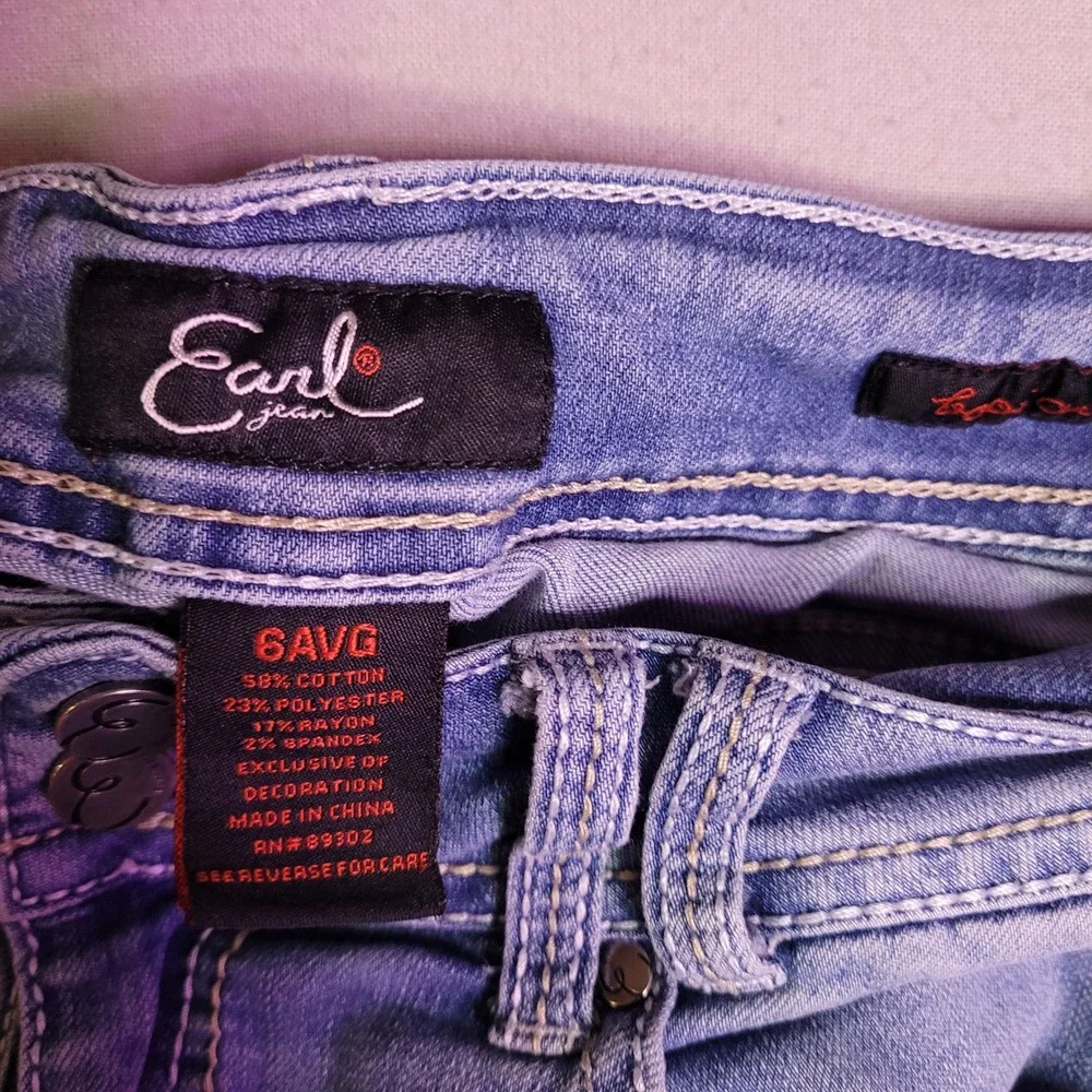 Earl Jean Womens 6AVG Light Wash Bootcut Denim Jeans Stretch Embroidered Pockets